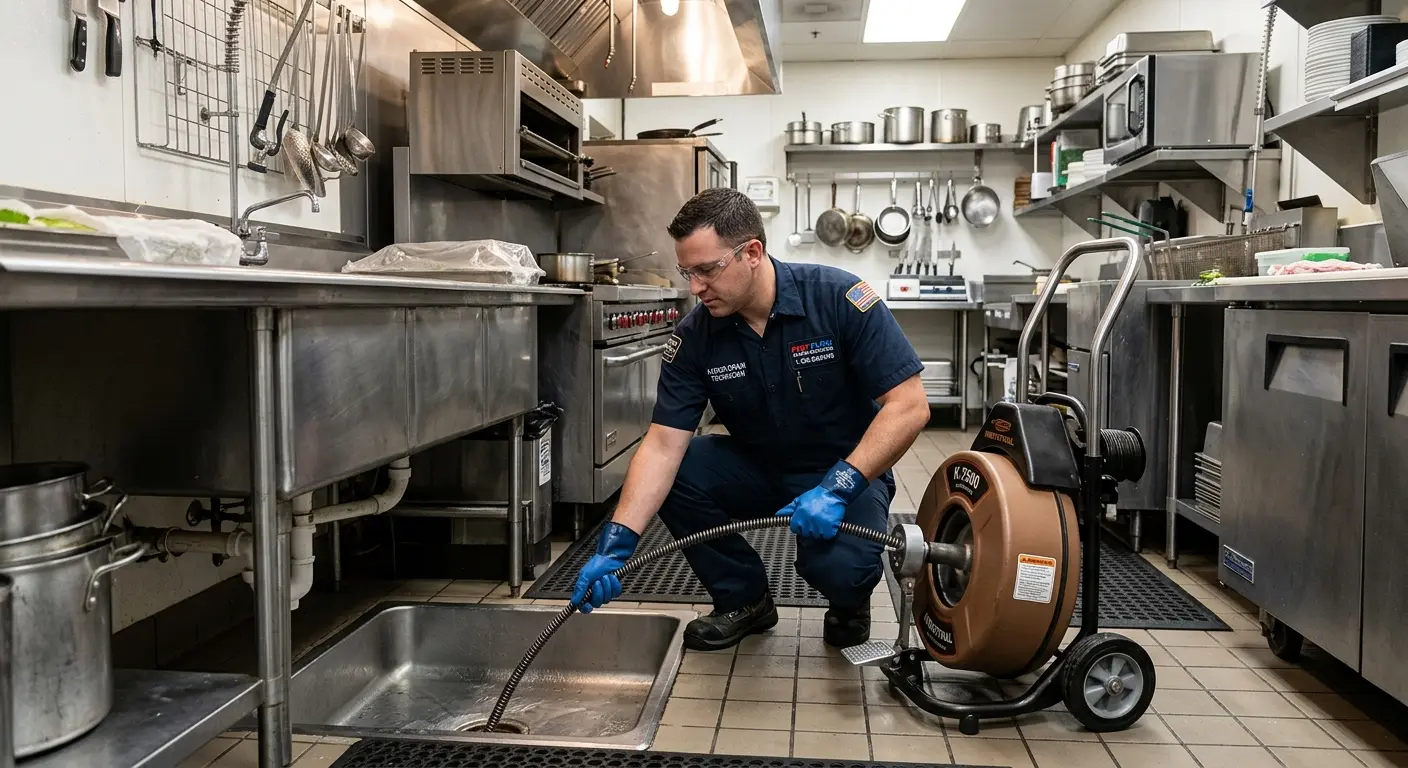 Commercial drain cleaning service in a restaurant kitchen in Herrin